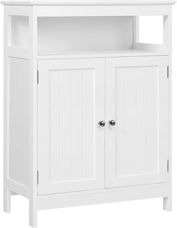 Bathroom Floor Storage ,  Free Standing Storage Organizer with 2 Doors & Adjustable Shelf for Living Room, Hallway, White