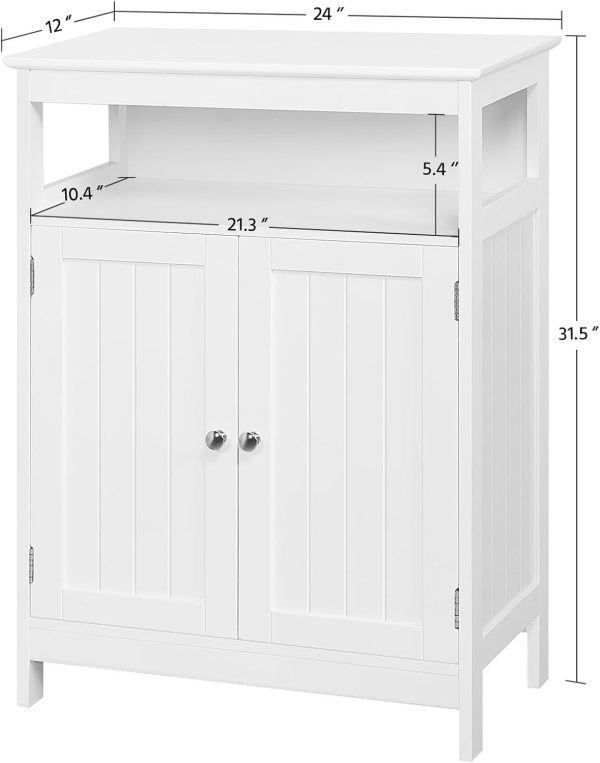 Bathroom Floor Storage ,  Free Standing Storage Organizer with 2 Doors & Adjustable Shelf for Living Room, Hallway, White - Image 3
