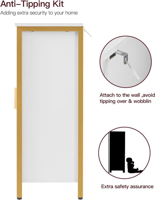 Storage ,  Floor  with 2 Doors & 1 Shelf, Storage  with Metal Frame, Buffet , for Living Room, White & Gold - Image 7