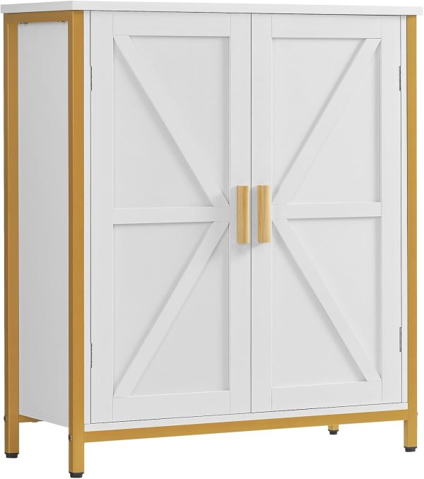 Storage ,  Floor  with 2 Doors & 1 Shelf, Storage  with Metal Frame, Buffet , for Living Room, White & Gold