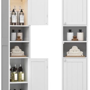 Tall Bathroom  with Lights, Slim Bathroom Storage , Freestanding   with Adjustable Shelves, for Small Spaces, Modern, 11.8 Inches Wide, Cloud White UBBC566W02
