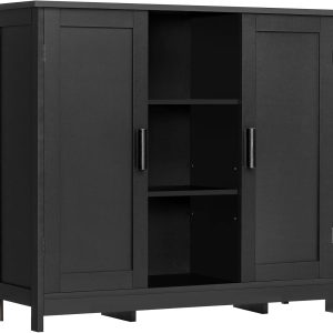 Storage  with 2 Doors and 4 Storage Shelves, Bathroom , Accent  for Living Room, Home Office, Entryway, Black