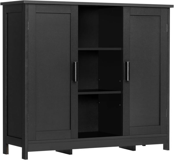 Storage  with 2 Doors and 4 Storage Shelves, Bathroom , Accent  for Living Room, Home Office, Entryway, Black