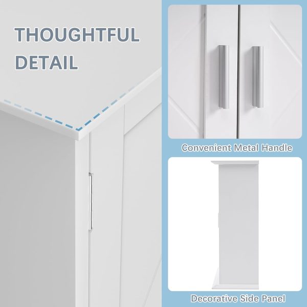 Bathroom Floor , Freestanding Storage with Double Doors and 2-Tier Adjustable Shelves, 21.1" L x 8.78" W x 24.02" H, White - Image 5