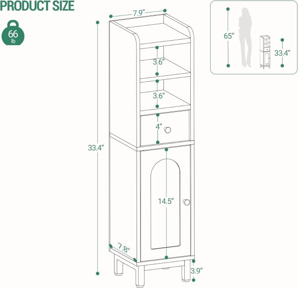 Bathroom Storage , Corner Floor  with Drawers and Doors,  Toilet Paper , Bathroom Organizer with Adjustable Shelf, for Small Spaces, White BC19803G - Image 2