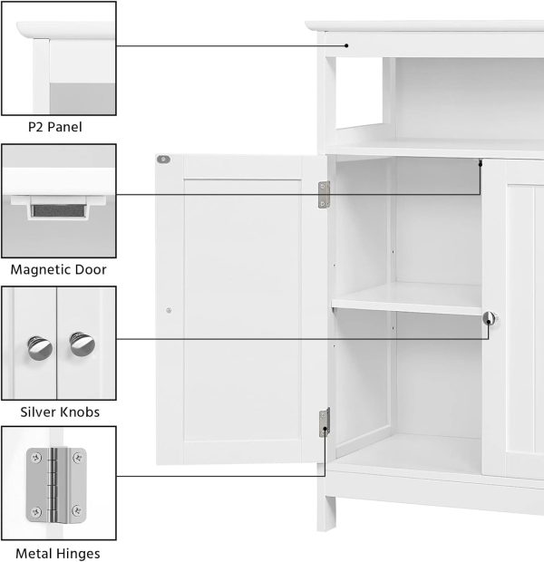Bathroom Floor Storage ,  Free Standing Storage Organizer with 2 Doors & Adjustable Shelf for Living Room, Hallway, White - Image 5