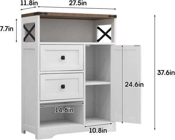White  Storage  with 2 Drawers & Shelves,Freestanding Storage  with Doors & Open Storage,Floor Storage  for Living Room,Bathroom,Kitchen,Laundry - Image 2