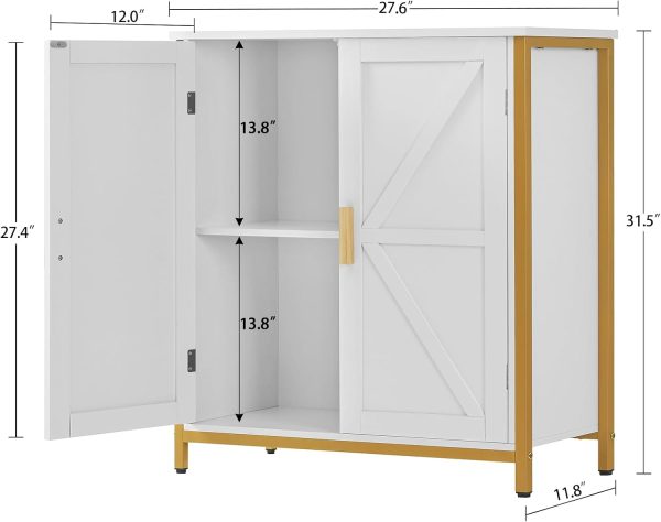 Storage ,  Floor  with 2 Doors & 1 Shelf, Storage  with Metal Frame, Buffet , for Living Room, White & Gold - Image 3