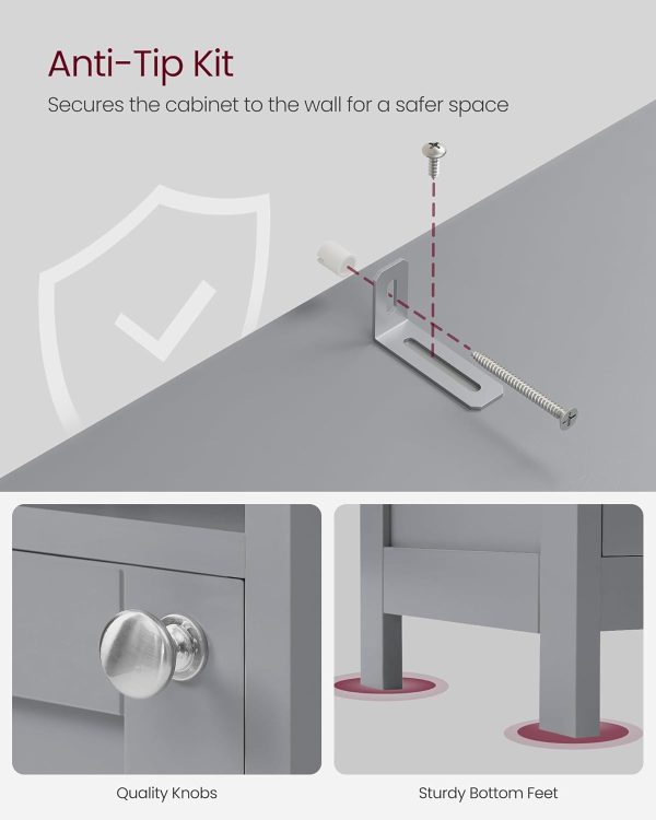 Tall Bathroom  with Lights, Slim Bathroom Storage , Freestanding   with Adjustable Shelves, for Small Spaces, Modern, 11.8 Inches Wide, Dove Gray UBBC566G02 - Image 7