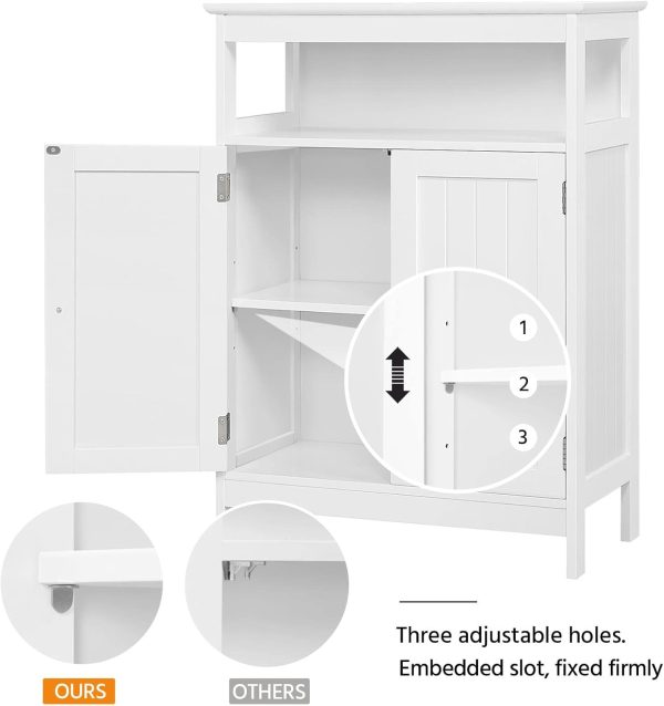Bathroom Floor Storage ,  Free Standing Storage Organizer with 2 Doors & Adjustable Shelf for Living Room, Hallway, White - Image 7