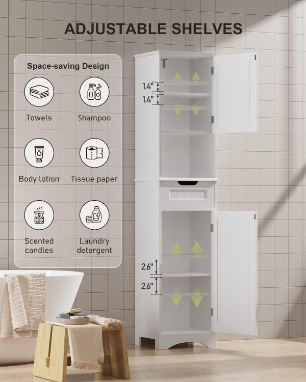 67" H Tall Bathroom Storage ,  Linen Tower Freestanding Adjustable Shelves for Home, Kitchen, Versatile, Anti-Tipping, White - Image 4