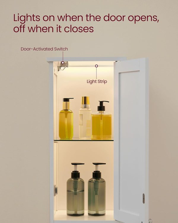 Tall Bathroom  with Lights, Slim Bathroom Storage , Freestanding   with Adjustable Shelves, for Small Spaces, Modern, 11.8 Inches Wide, Cloud White UBBC566W02 - Image 4
