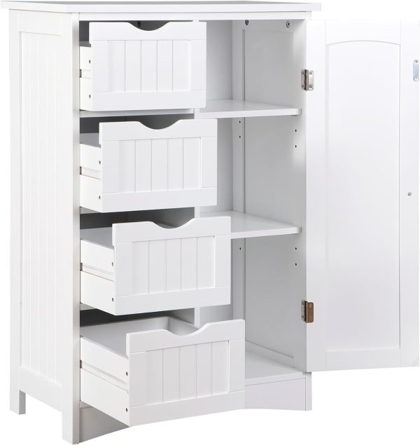 Floor Storage  with 4 Drawers and 1 Door, Freestanding Bathroom Storage , Side Storage Organizer, Entryway Unit Console Table for Bathroom, Living Room, Home Decor, White - Image 9