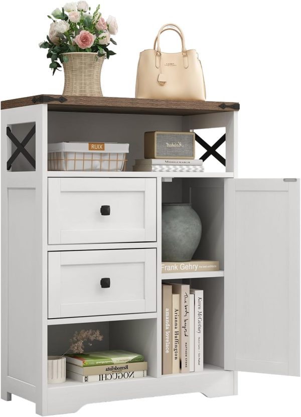 White  Storage  with 2 Drawers & Shelves,Freestanding Storage  with Doors & Open Storage,Floor Storage  for Living Room,Bathroom,Kitchen,Laundry - Image 8