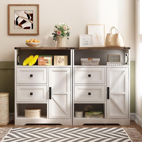 White  Storage  with 2 Drawers & Shelves,Freestanding Storage  with Doors & Open Storage,Floor Storage  for Living Room,Bathroom,Kitchen,Laundry - Image 7