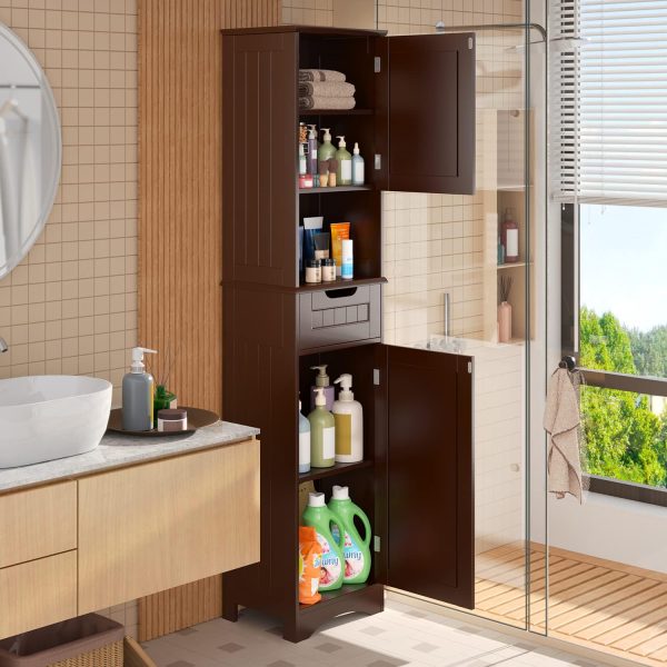 67" H Tall Bathroom Storage ,  Linen Tower Freestanding Adjustable Shelves for Home, Kitchen, Versatile, Anti-Tipping, Dark Brown - Image 6