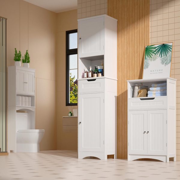 67" H Tall Bathroom Storage ,  Linen Tower Freestanding Adjustable Shelves for Home, Kitchen, Versatile, Anti-Tipping, White - Image 8