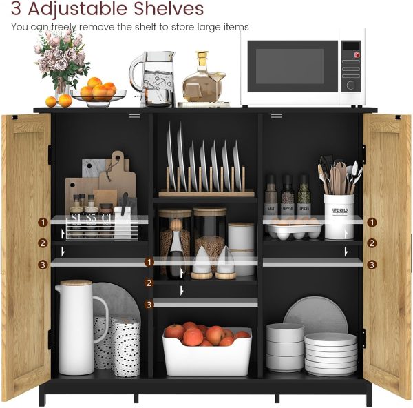 Storage ,   with 3 Adjustable Shelves, Credenza Buffet , Coffee Bar , Accent  for Living Room, Entryway, Black+Natural - Image 4