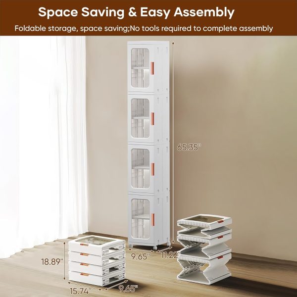 Slim Tall Bathroom Storage  with Doors and Shelves, 4-Tiers  Bathroom Storage Organizer Movable Freestanding Linen Tower  for Small Spaces, Kitchen, Living Room, White - Image 2