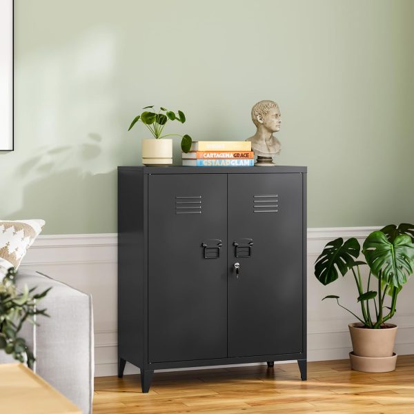 Metal Storage  Locking  with 2 Adjustable Shelves,40" Small Locking Storage  File  Tool  for Livingroom,School,Kitchen,,Gym(Black) - Image 6