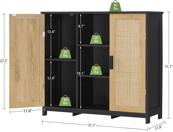 Storage ,   with 3 Adjustable Shelves, Credenza Buffet , Coffee Bar , Accent  for Living Room, Entryway, Black+Natural - Image 3