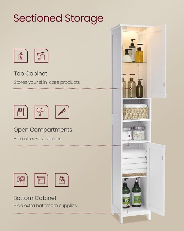 Tall Bathroom  with Lights, Slim Bathroom Storage , Freestanding   with Adjustable Shelves, for Small Spaces, Modern, 11.8 Inches Wide, Cloud White UBBC566W02 - Image 5
