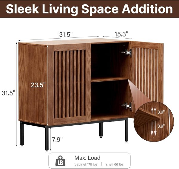 Storage ,31.5"  Buffet  with Metal Base and Adjustable Shelf,Sideboard Coffee Bar  with 2 Doors for Kitchen,Dining Room,Living Room,Brown - Image 2
