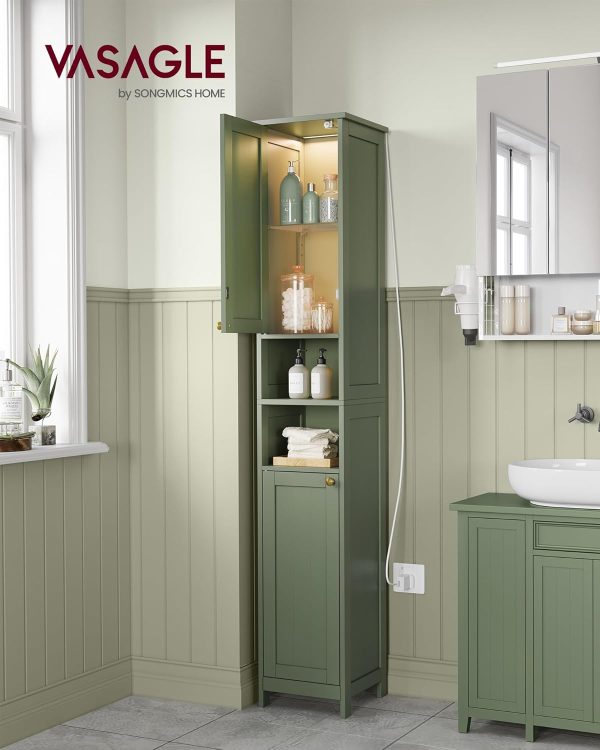 Tall Bathroom  with Lights, Slim Bathroom Storage , Freestanding   with Adjustable Shelves, for Small Spaces, Modern, 11.8 Inches Wide, Forest Green UBBC566C01 - Image 2