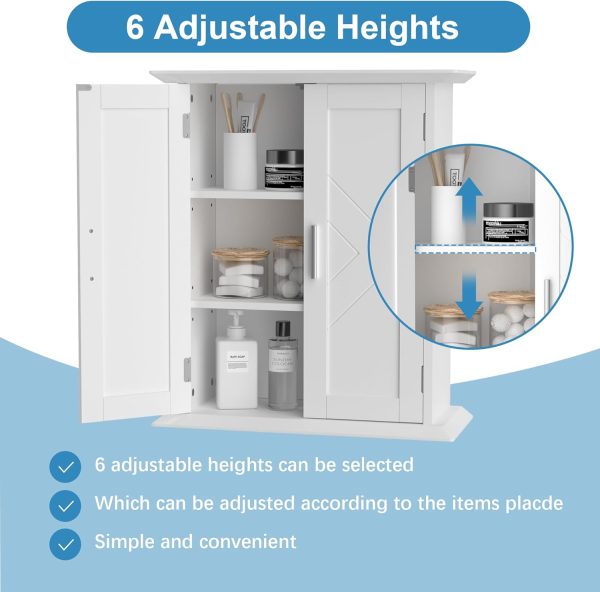 Bathroom Floor , Freestanding Storage with Double Doors and 2-Tier Adjustable Shelves, 21.1" L x 8.78" W x 24.02" H, White - Image 4