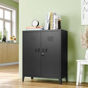 Metal Storage  Locking  with 2 Adjustable Shelves,40" Small Locking Storage  File  Tool  for Livingroom,School,Kitchen,,Gym(Black)