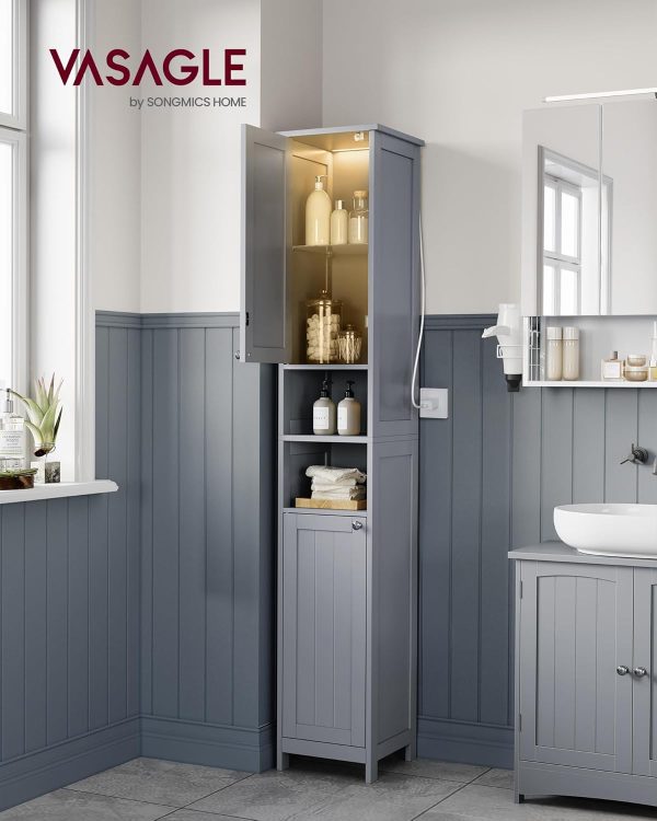 Tall Bathroom  with Lights, Slim Bathroom Storage , Freestanding   with Adjustable Shelves, for Small Spaces, Modern, 11.8 Inches Wide, Dove Gray UBBC566G02 - Image 2