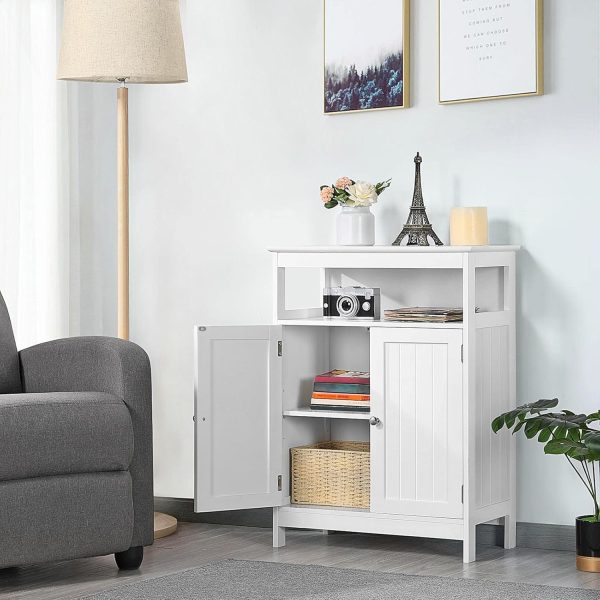 Bathroom Floor Storage ,  Free Standing Storage Organizer with 2 Doors & Adjustable Shelf for Living Room, Hallway, White - Image 4