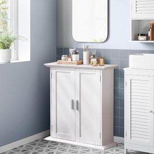 Bathroom Floor , Freestanding Storage with Double Doors and 2-Tier Adjustable Shelves, 21.1" L x 8.78" W x 24.02" H, White