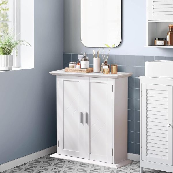 Bathroom Floor , Freestanding Storage with Double Doors and 2-Tier Adjustable Shelves, 21.1" L x 8.78" W x 24.02" H, White