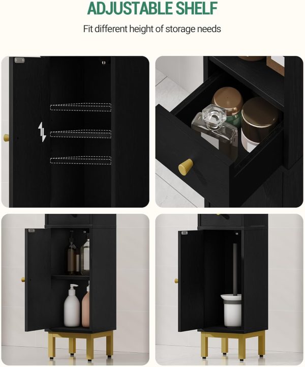 Bathroom Storage , Corner Floor  with Drawers and Doors,  Toilet Paper , Bathroom Organizer with Adjustable Shelf, for Small Spaces, Black, BC19804G - Image 3
