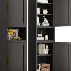 Tall Bathroom Storage , 71" H Slim Corner Floor  with 2 Doors and 3 Adjustable Shelves, Small Space  Bathroom Organizer for Bathroom Living Room Home Office