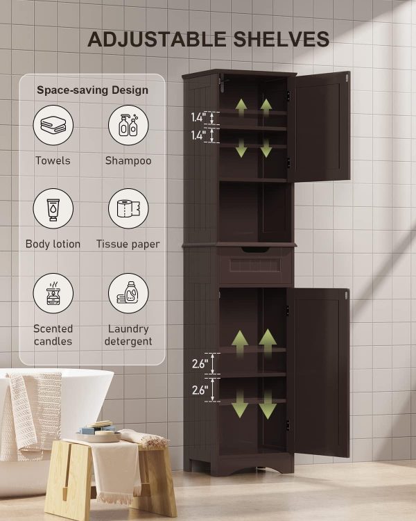 67" H Tall Bathroom Storage ,  Linen Tower Freestanding Adjustable Shelves for Home, Kitchen, Versatile, Anti-Tipping, Dark Brown - Image 5