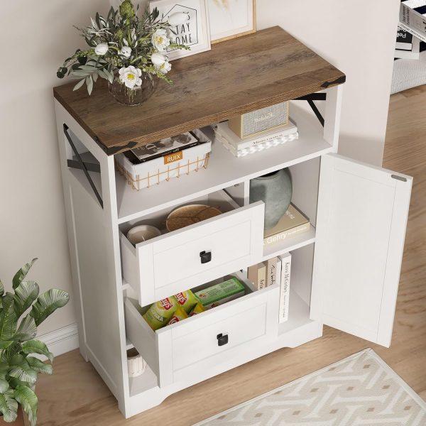 White  Storage  with 2 Drawers & Shelves,Freestanding Storage  with Doors & Open Storage,Floor Storage  for Living Room,Bathroom,Kitchen,Laundry - Image 4