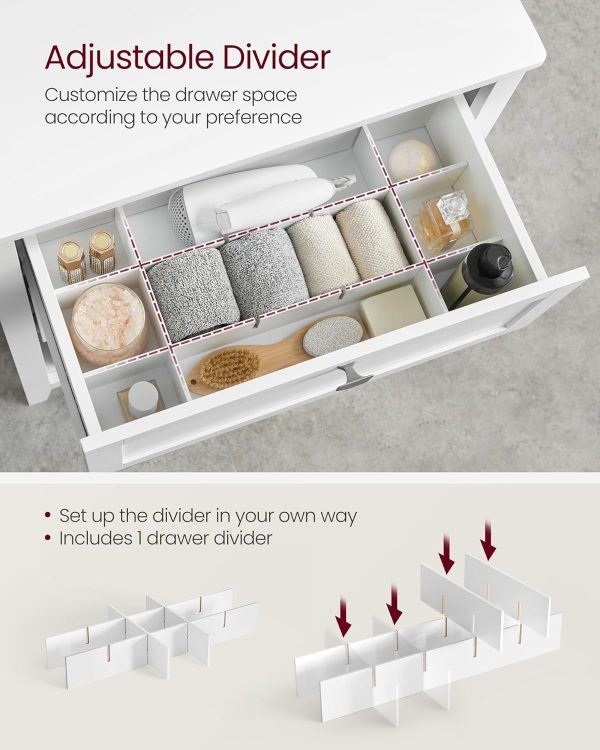 Bathroom , Storage  and Bathroom Organizers, 2 Drawers with 1 Set of Adjustable Divider, 2 Baskets, Sideboard, 11.8 x 23.6 x 31.5 Inches, Cloud White UBBC545W02 - Image 5