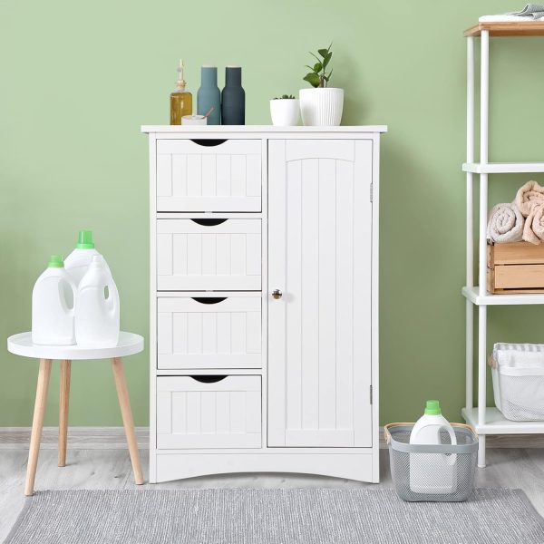 Floor Storage  with 4 Drawers and 1 Door, Freestanding Bathroom Storage , Side Storage Organizer, Entryway Unit Console Table for Bathroom, Living Room, Home Decor, White - Image 2