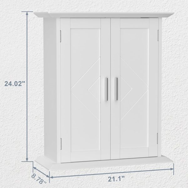 Bathroom Floor , Freestanding Storage with Double Doors and 2-Tier Adjustable Shelves, 21.1" L x 8.78" W x 24.02" H, White - Image 2
