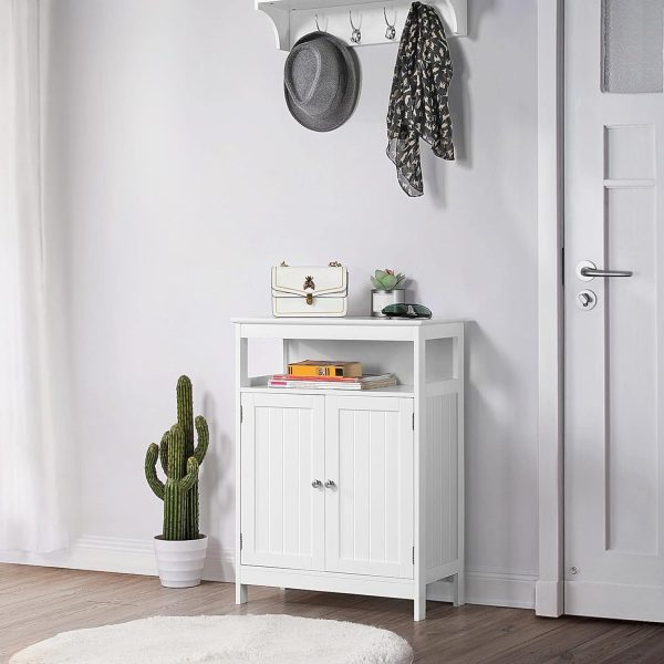 Bathroom Floor Storage ,  Free Standing Storage Organizer with 2 Doors & Adjustable Shelf for Living Room, Hallway, White - Image 8