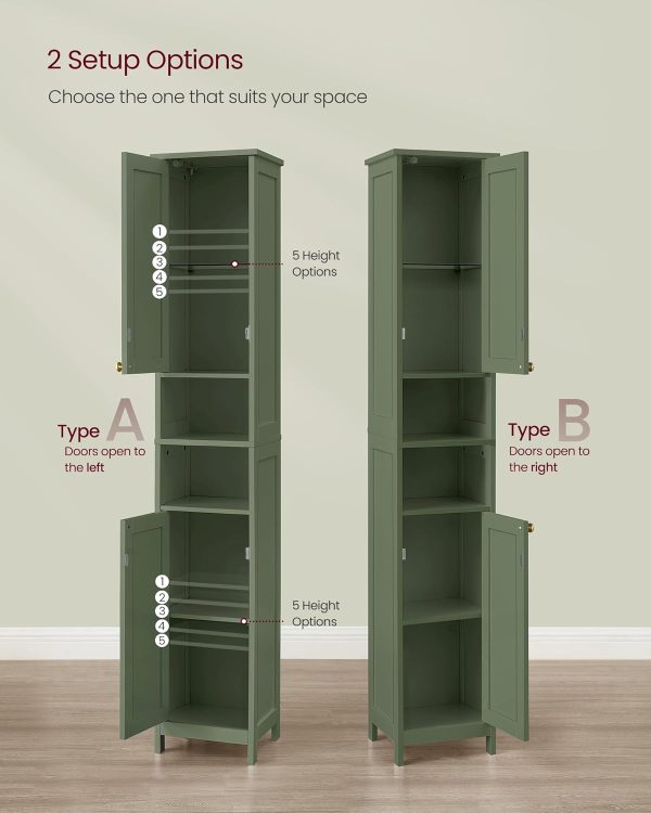 Tall Bathroom  with Lights, Slim Bathroom Storage , Freestanding   with Adjustable Shelves, for Small Spaces, Modern, 11.8 Inches Wide, Forest Green UBBC566C01 - Image 3
