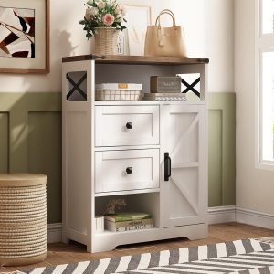 White  Storage  with 2 Drawers & Shelves,Freestanding Storage  with Doors & Open Storage,Floor Storage  for Living Room,Bathroom,Kitchen,Laundry