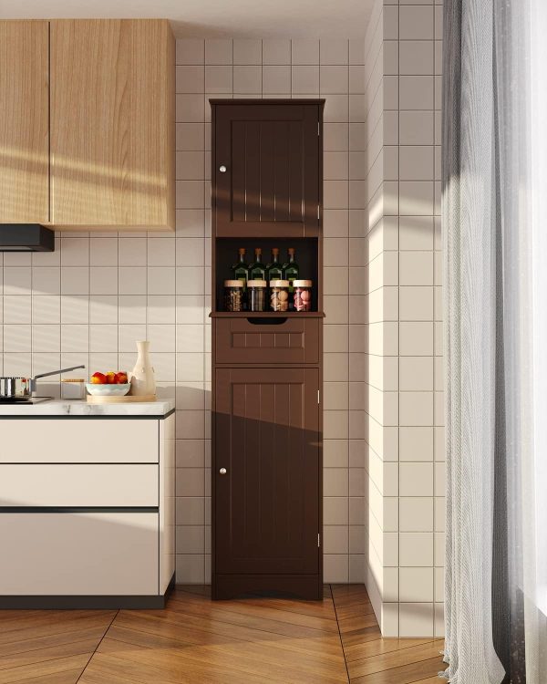 67" H Tall Bathroom Storage ,  Linen Tower Freestanding Adjustable Shelves for Home, Kitchen, Versatile, Anti-Tipping, Dark Brown - Image 4
