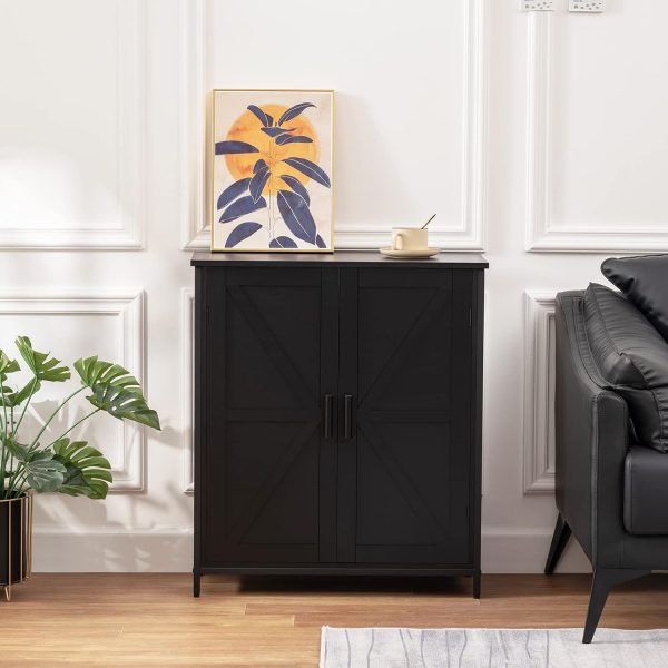 Storage ,  Floor  with 2 Doors & 1 Shelf, Storage  with Metal Frame, Buffet , for Living Room, Black - Image 2