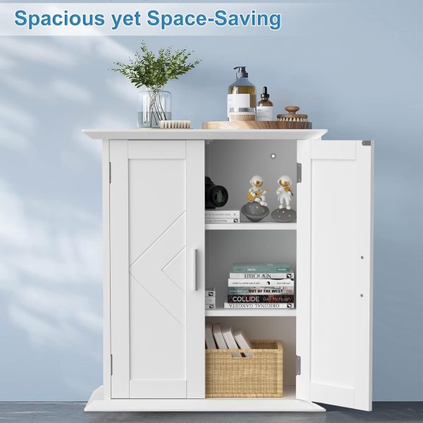 Bathroom Floor , Freestanding Storage with Double Doors and 2-Tier Adjustable Shelves, 21.1" L x 8.78" W x 24.02" H, White - Image 3