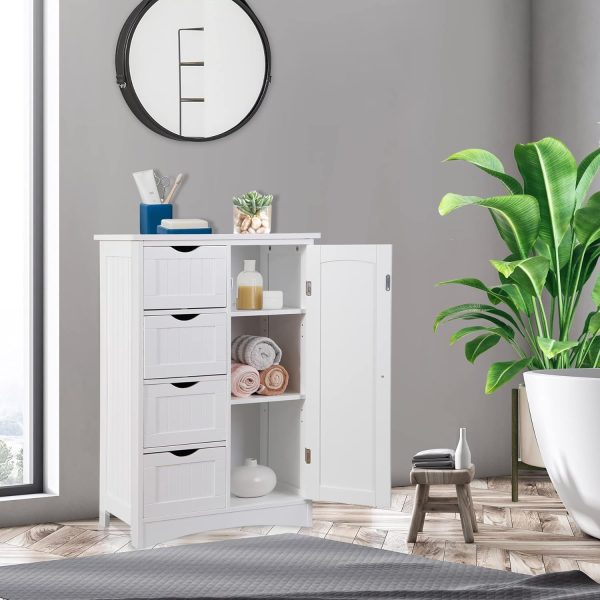 Floor Storage  with 4 Drawers and 1 Door, Freestanding Bathroom Storage , Side Storage Organizer, Entryway Unit Console Table for Bathroom, Living Room, Home Decor, White - Image 4
