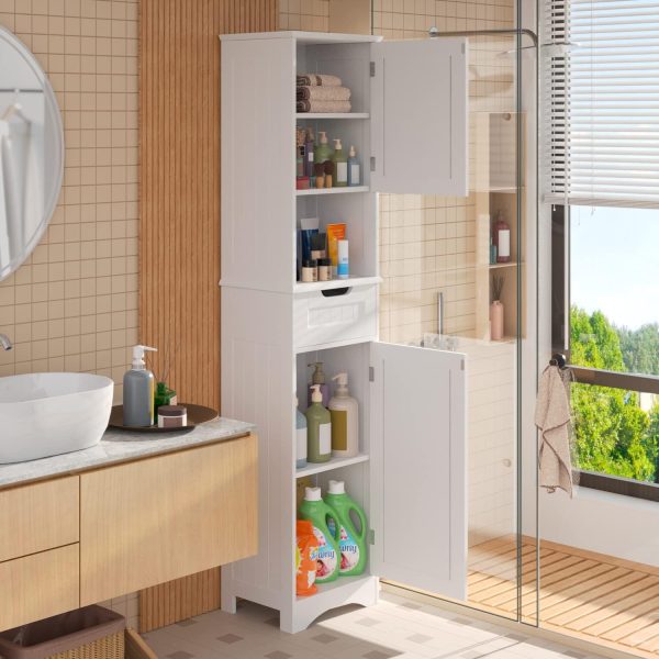 67" H Tall Bathroom Storage ,  Linen Tower Freestanding Adjustable Shelves for Home, Kitchen, Versatile, Anti-Tipping, White - Image 2