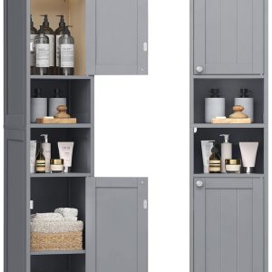 Tall Bathroom  with Lights, Slim Bathroom Storage , Freestanding   with Adjustable Shelves, for Small Spaces, Modern, 11.8 Inches Wide, Dove Gray UBBC566G02